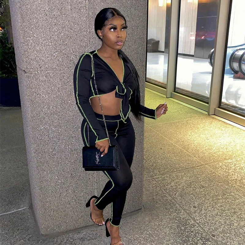 

Cutubly повязки пупка Женская комплект одежды с длинным рукавом Комплект из 2 предметов наивысшего Strectchy леггинсы брюки костюм осень модная оде...