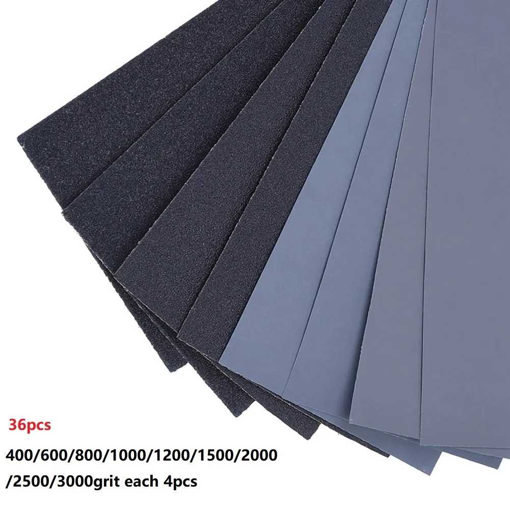

36Pcs Polishing Pads 400-3000 Grit Sanding Sheets 9.2*23cm Silicon Carbide