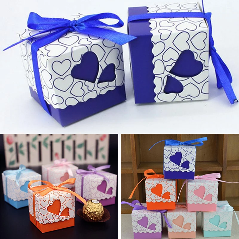 

20pcs Candy Box Love Gift Box Party Decorations Wedding Supplies Popular Sugar Bag Ribbon Heart Shaped Red Packing Birthday