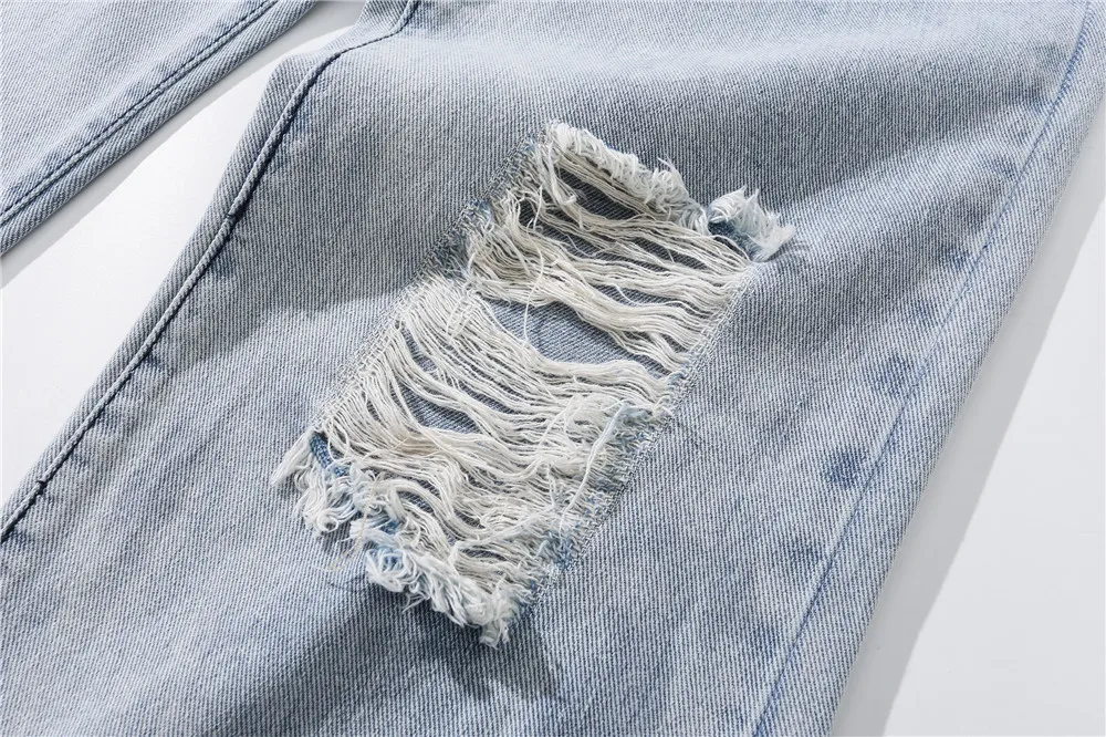 

Knee Distressed jeans men's fashion loose straight pants boyfriend jeans mens streetwear denim jeans for men BAN-7738