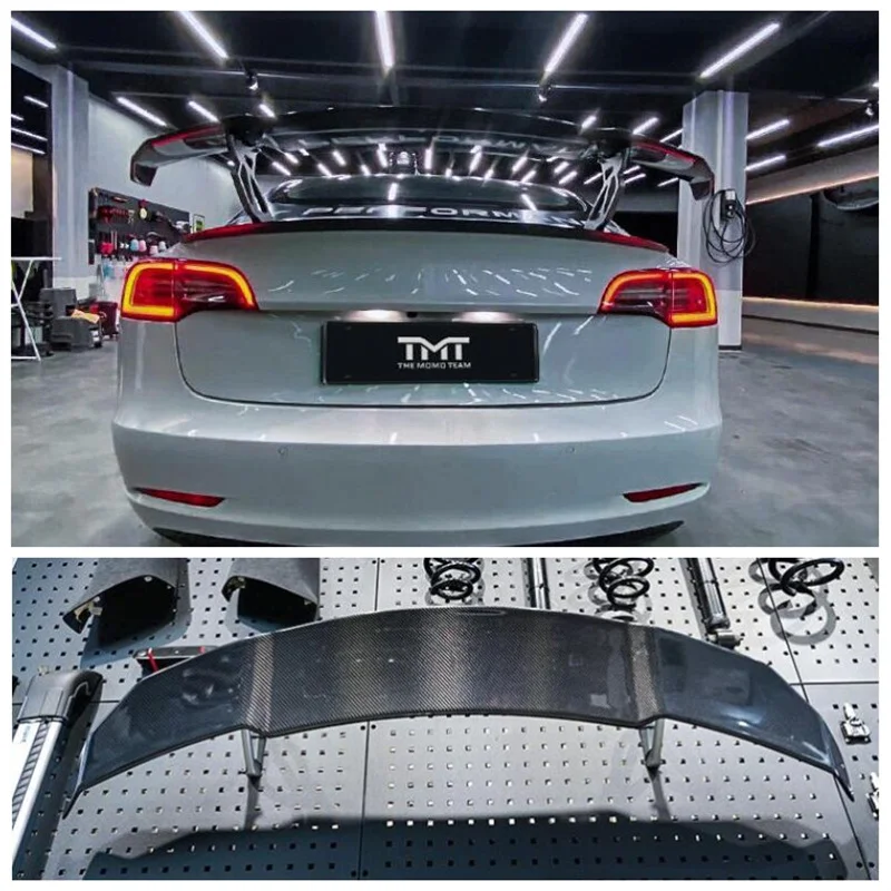 

Real Carbon Fiber Rear Trunk Lip Roof Spoiler + Spoiler Wing Fits For Tesla Model 3 Model S GT Style 2016-2021