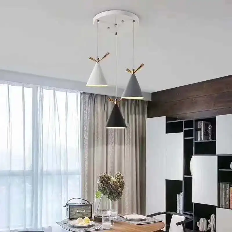 Restaurant Chandelier Three Head Nordic Creative Cool can zhuo deng Minimalist Modern Macarons Bedroom Bedside Chandelier