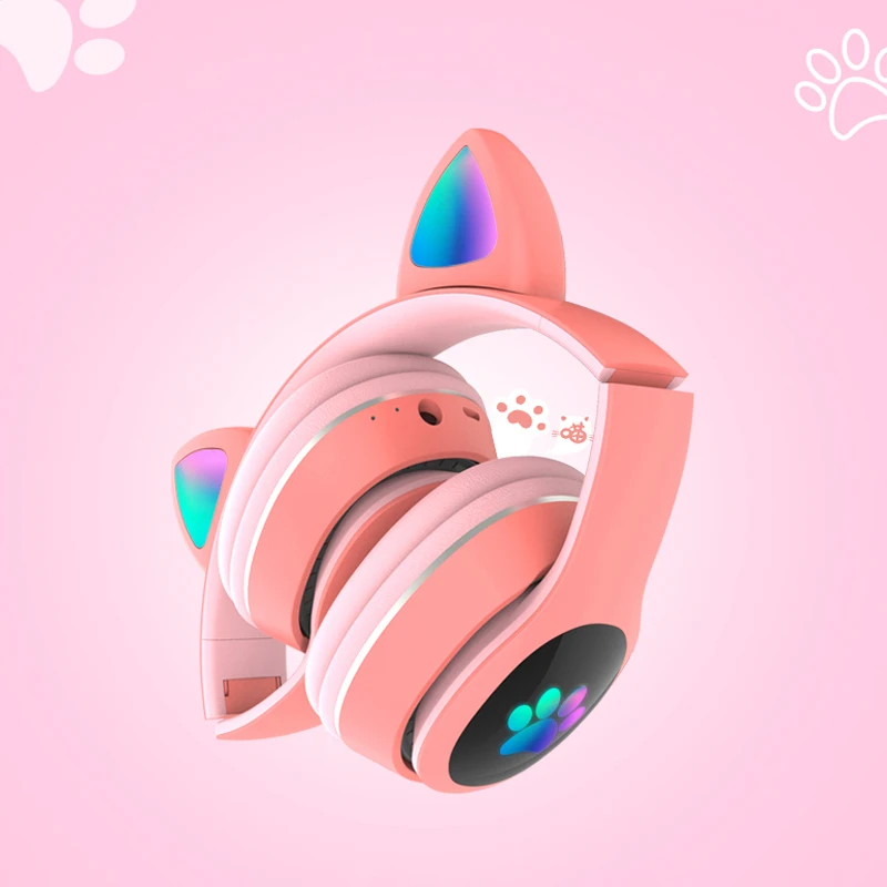 

Portable Foldable LED Light Cat Ear Headphones Wireless Bluetooth Headset Kids Headphone With Microphone Best Gift Support TF