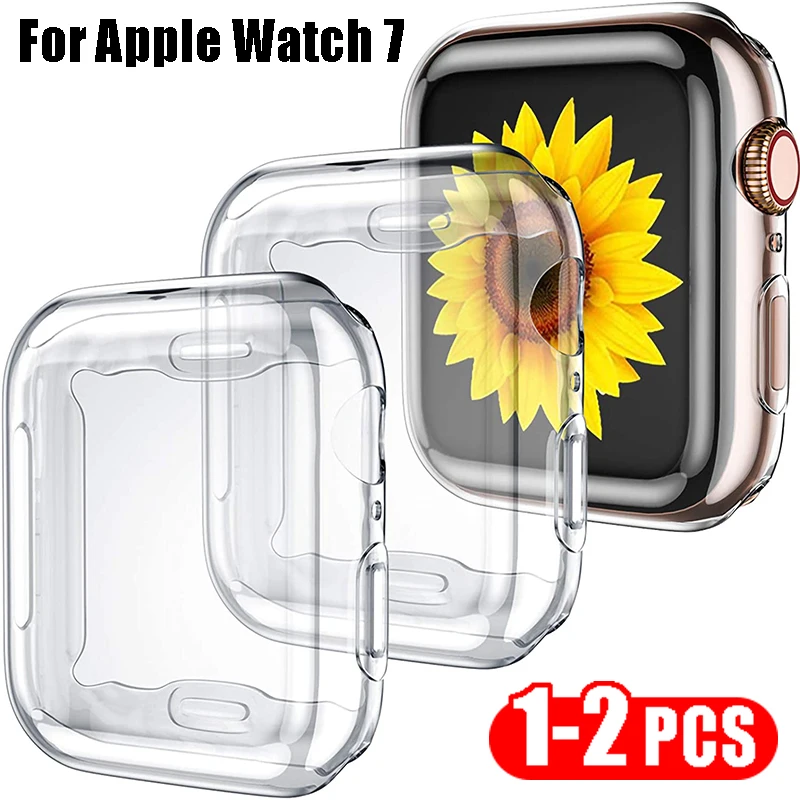 

1-2 PCS Protective Case for Apple Watch7 Transparent TPU Soft Shell Watch Frame Case Replacement Cover Case for Apple Watch 7