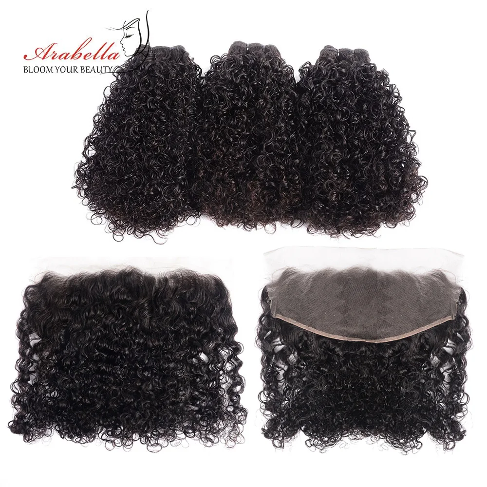 Вьющиеся волосы пряди с прозрачным кружевом фронтальной 100% человеческие Arabella