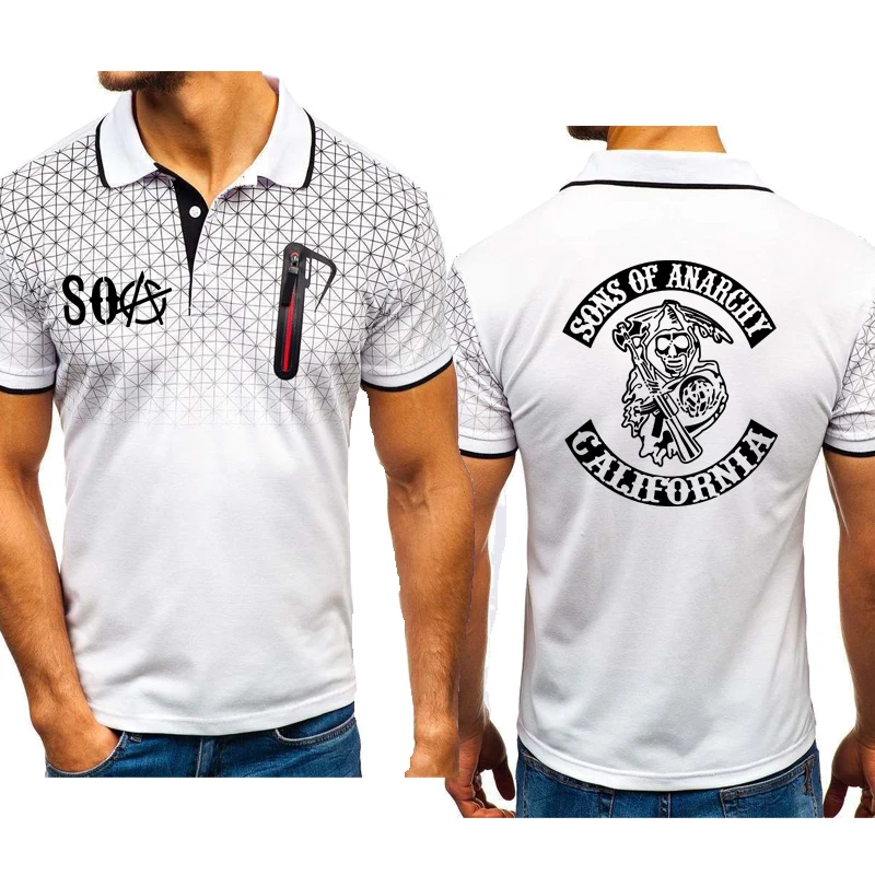 Рубашка поло мужская с коротким рукавом хлопок градиент принт черепа Сыновья