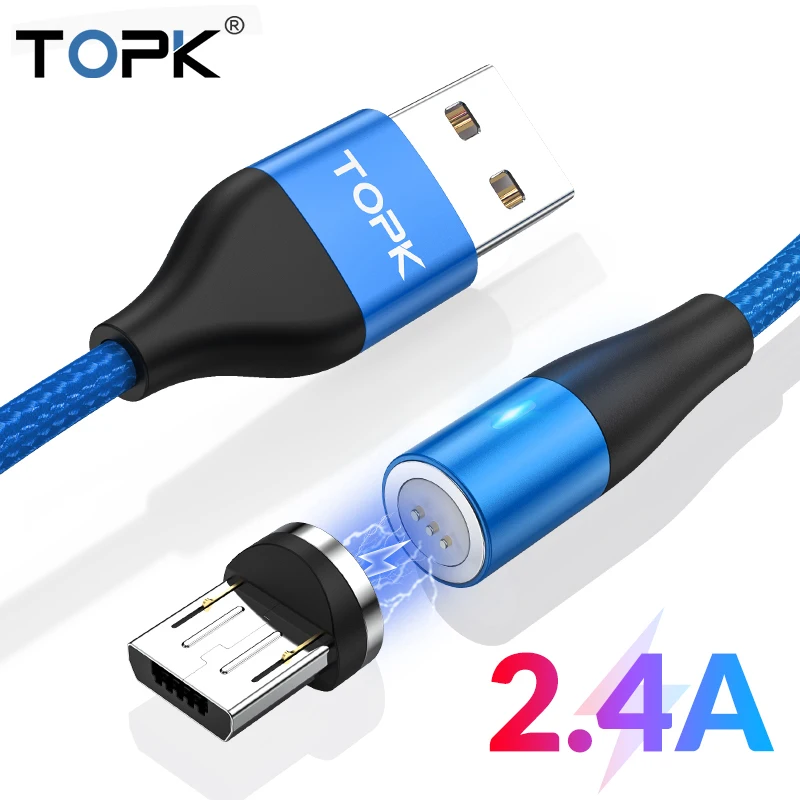 TOPK AM60 3rd Magnetic Micro USB Cable Nylon Fast Charge Data for Xiaomi Samsung Huawei Charging Cable|Кабели для мобильных