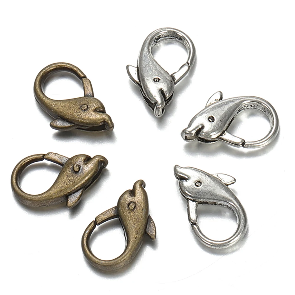 

10pcs Antique Silver Dolphin Lobster Clasp Hooks For Necklace Bracelet Chain DIY Jewelry Making Accessory Components 18*12mm