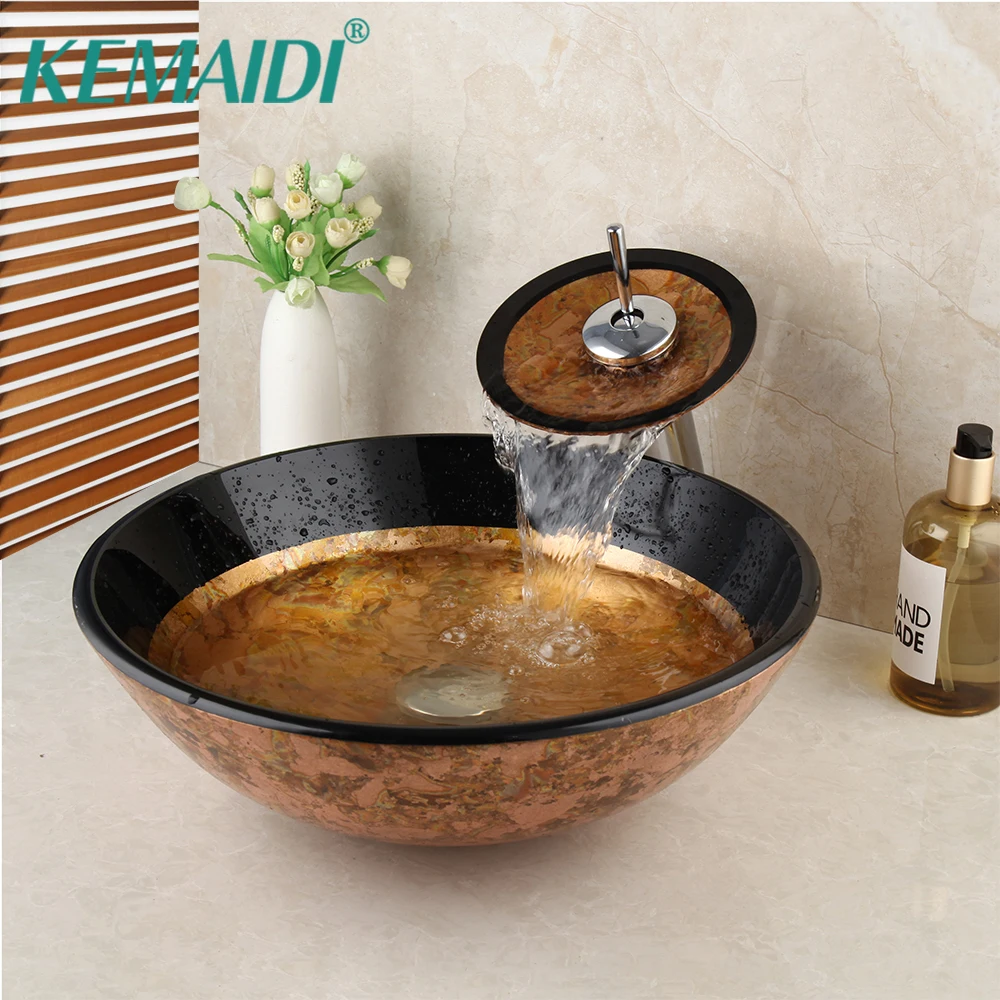 

Раковина из закаленного стекла KEMAIDI, раковина из хромированного водопада в ванной комнате