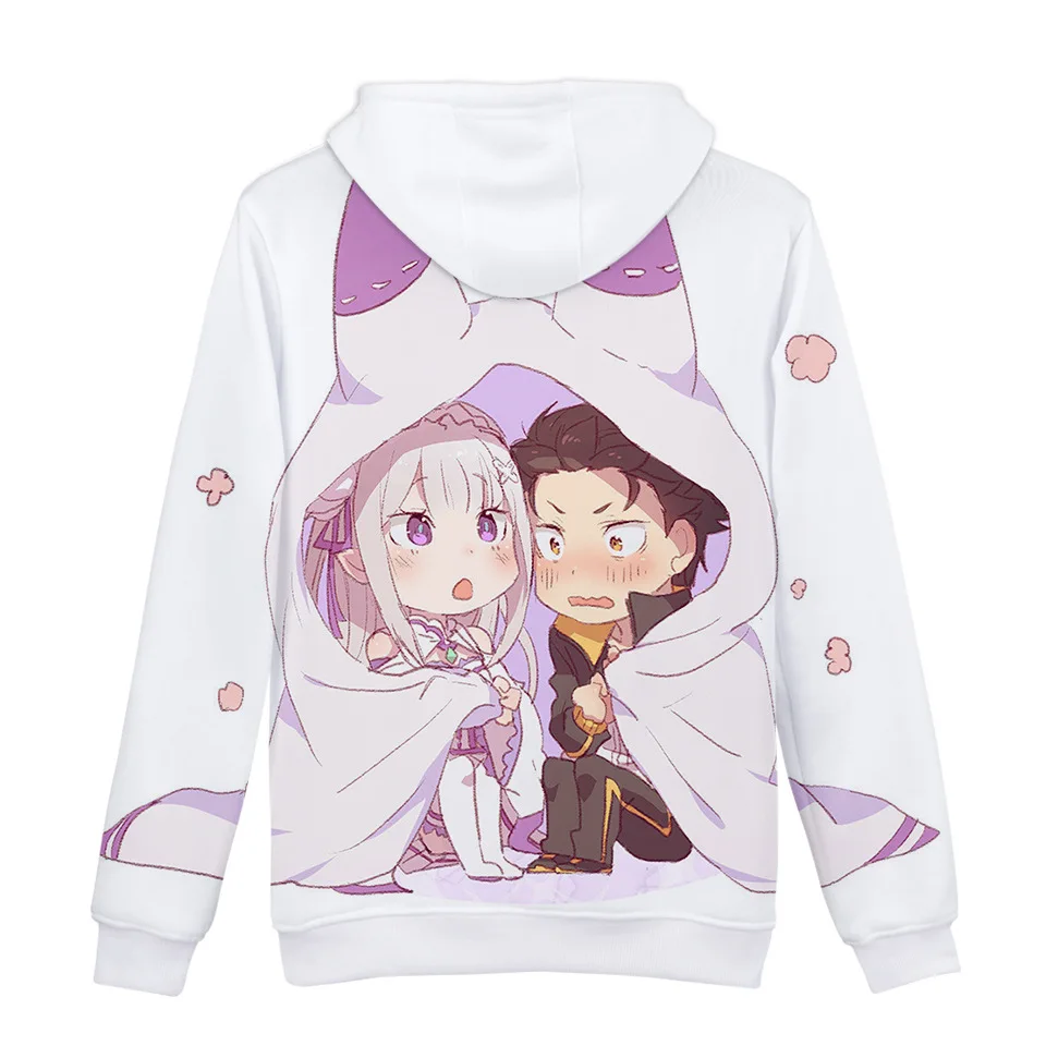 Natsuki Subaru Толстовка Re ZERO пусковая Аниме толстовки Rem Ram для женщин/мужчин Emilia пары Косплей куртка свитер Одежда