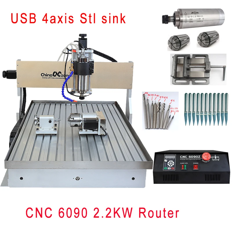 USB 4axis Stl sink Фрезерный станок с ЧПУ 6090 4 оси 2.2квт металлический 3D stl деревообрабатывающий станок Mach3 USB Металл DSP система водяного фрезерования гравировальный станок - Цвет: USB 4axis Stl sink