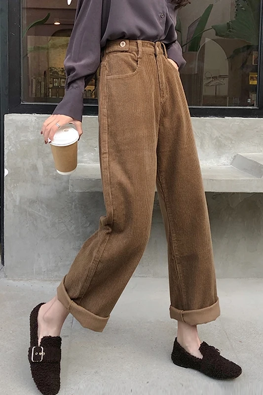 

High Waist Women's Pants New Winter Retro Thick Corduroy Casual Pants Loose Wide Leg Winter Pants Women