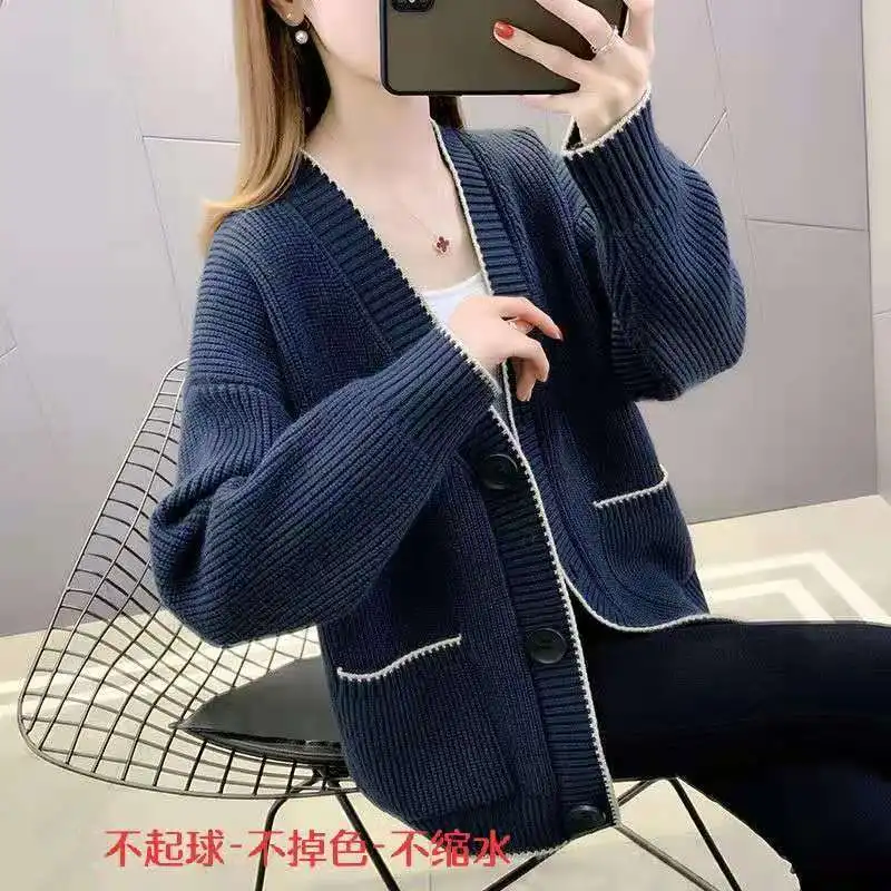 

Autumn And Winter Ladies New Korean Loose Western Knit Women 2022 Fashion Long-sleeved V-neck All-match Sweater Cardigan