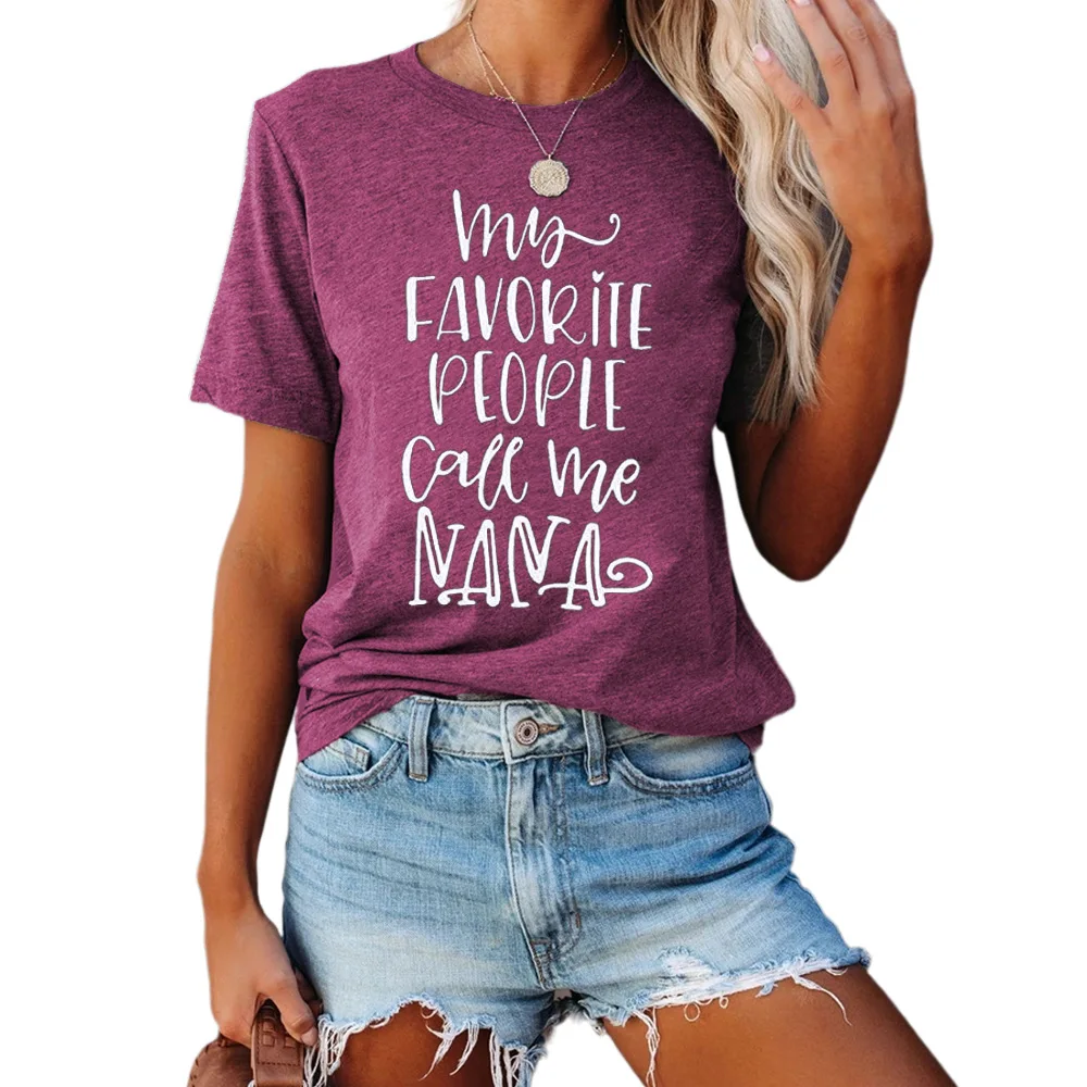 

Carney top Nana letter print round neck short sleeve T-shirt