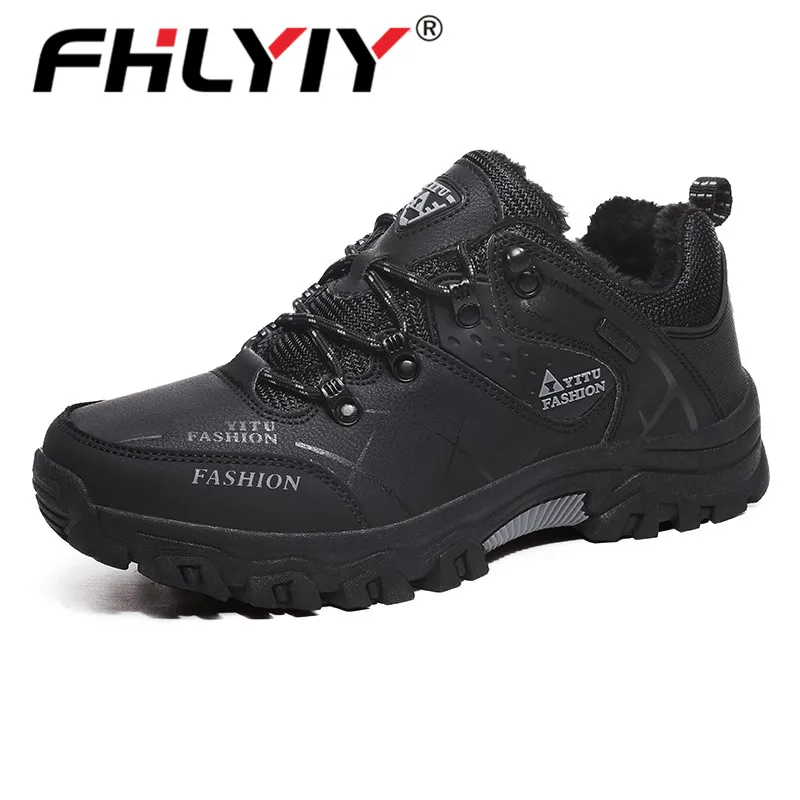 Black 8527 Fhlyiy/Брендовые мужские зимние ботинки; теплые супер мужские кожаные кроссовки высокого качества; мужские походные/ботильоны; Цвет Черный; размеры 39-47 - Цвет: Black 8527