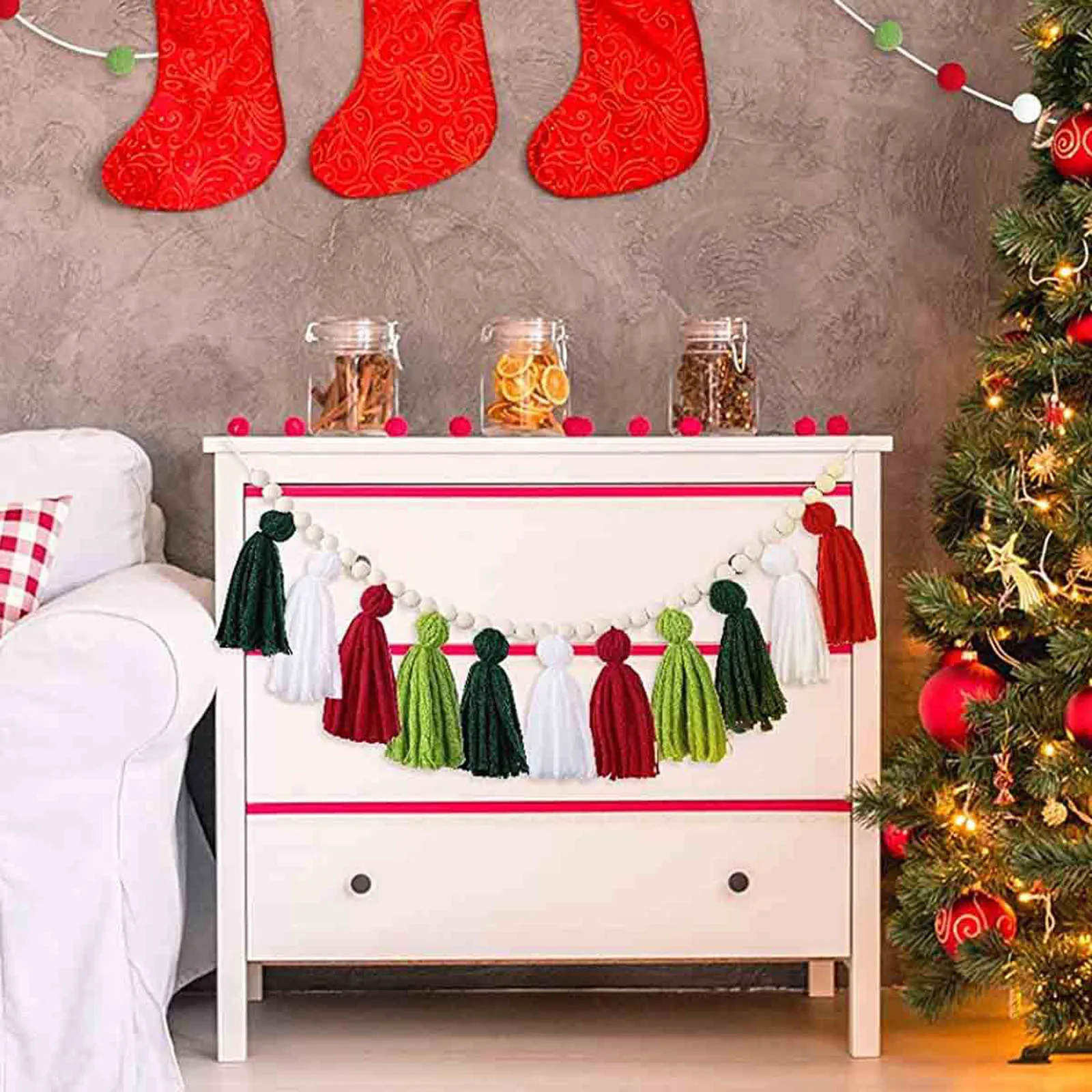 

Multicolored Boho Tassel Garland Wood Bead String Colorful Tassel Ornaments for Party Home Wall Hanging Wedding Decorations