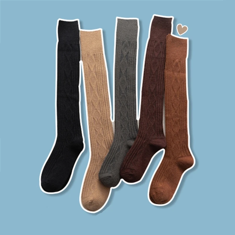 Женские однотонные вязаные очень длинные сапоги до бедра теплые осенне-зимние