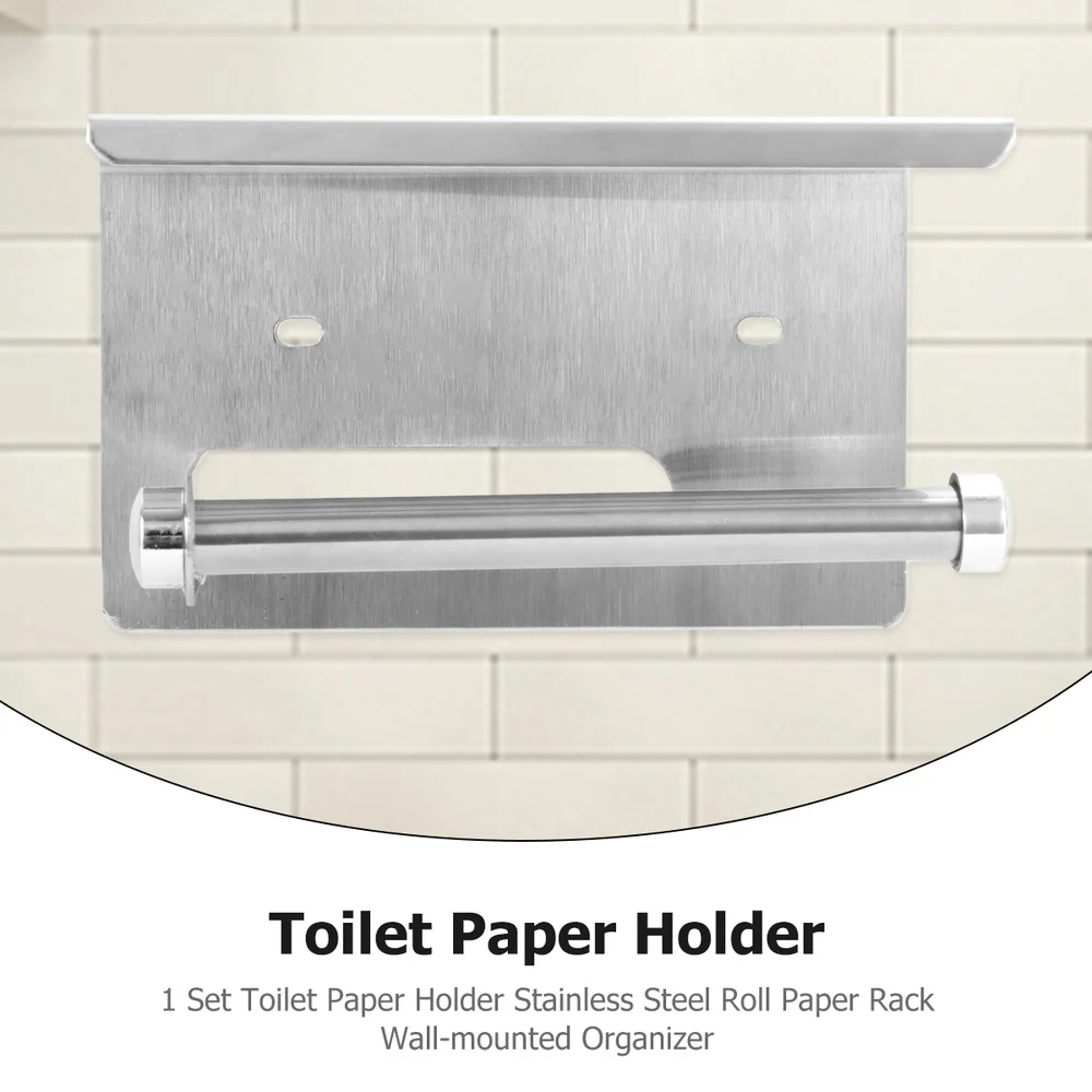 

1 Set Holder Stainless Steel Roll Paper Rack Wall-mounted Organizer