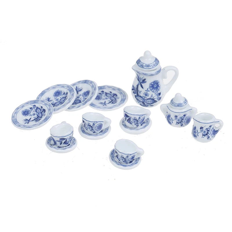 

15Pcs 1/12 Miniature Kitchen Flower Patten Porcelain Coffee Tea Cups Ceramic Tableware Accessories