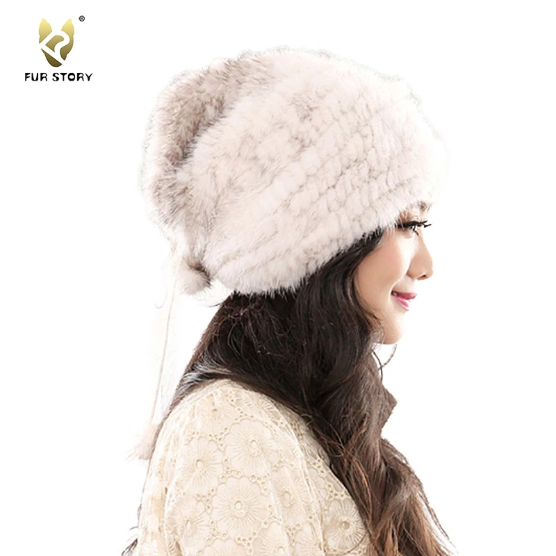 

Knitted Real Mink Fur Hat Fur Cap Mink Fur Pompom Decoration Popular Beanie Design Headgear Headdress Head Warmer FS14620