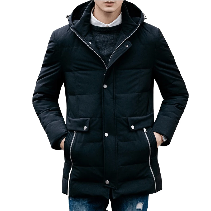Down jacket for men 80% white duck down medium and long style slim and thick coat for men  new style high qualiaty