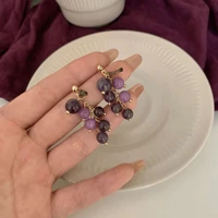 s925 silver needle cute sweet purple grape fruit drop earrings for women girl fresh small ear clip earring without pierced gift