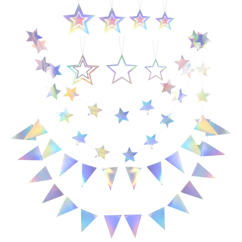 

1set Star Triangle Laser Garland Banner Flag Birthday Party Hanging Bunting Wedding Baby Shower Supplies Christmas Decoration