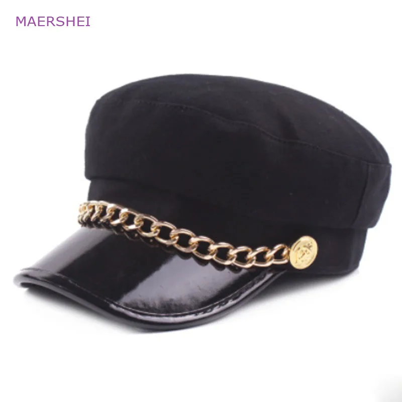 PU Leather Military Hat Winter Sailor 