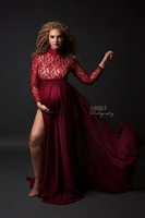 fancy lace maternity dresses for photo shoot sexy split side pregnancy dress maxi gown long pregnant women photography prop 2020