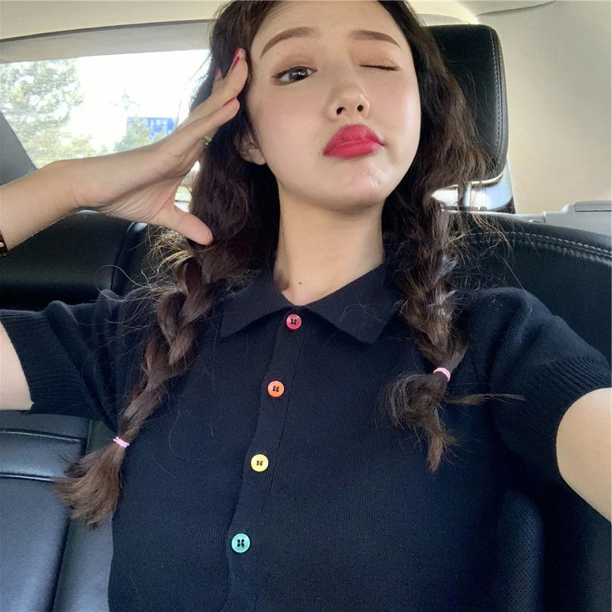 

Женские футболки облегающий воротник-поло ТРИКОТАЖНЫЙ КОРОТКИЙ Сексуальный Кардиган Топ женский короткий топ женские футболки