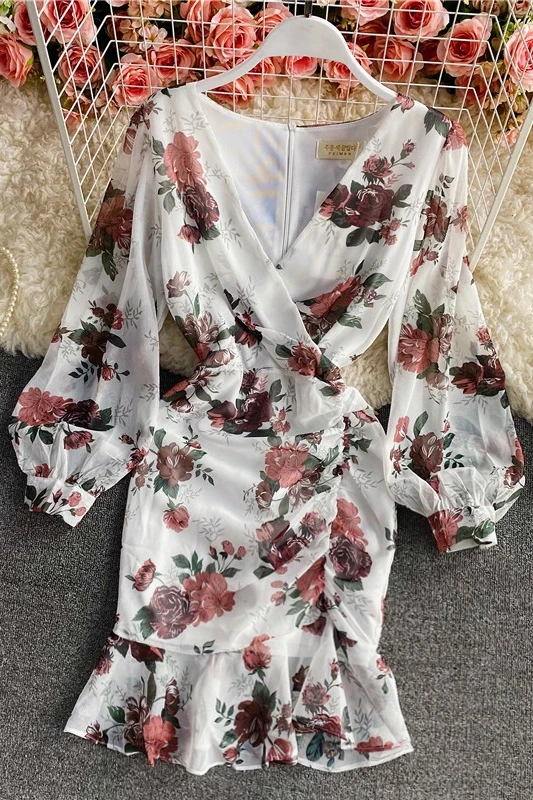 

Sexy V-Neck long sleeve Mermaid Dress spring and autumn women's dress elegant and fashionable Slim Mini Dress Plus Size 2021