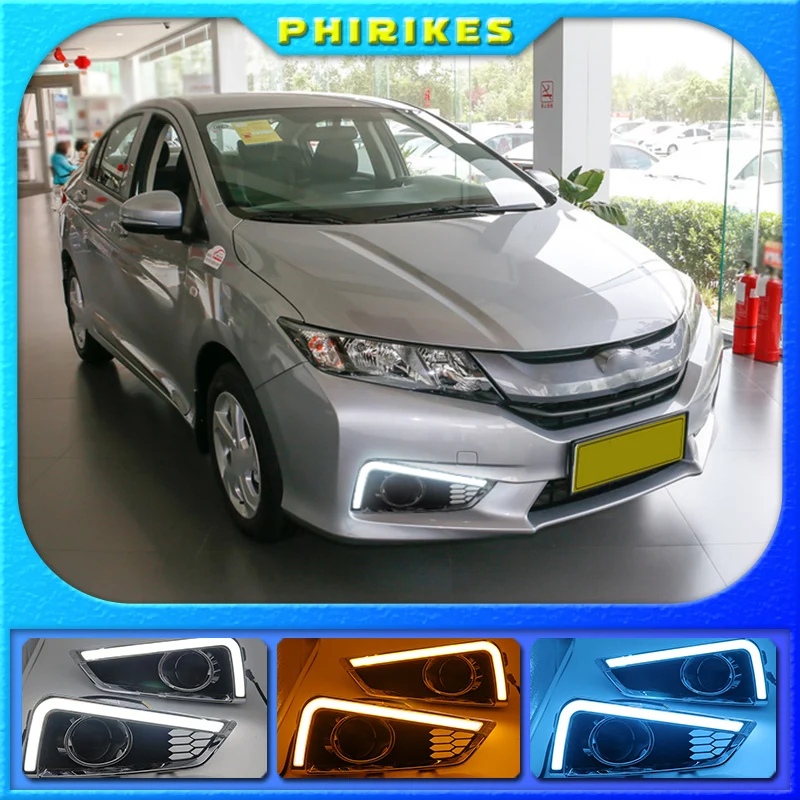 

1 комплект светодиодный светодиодных ламп для Honda City 2015 2016 с желтой функцией поворота, дневные ходовые огни дневного света DRL