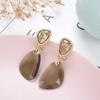 2021 new style copper color simple geometry zircon stone stud earrings fashion jewelry korean earrings for women girl