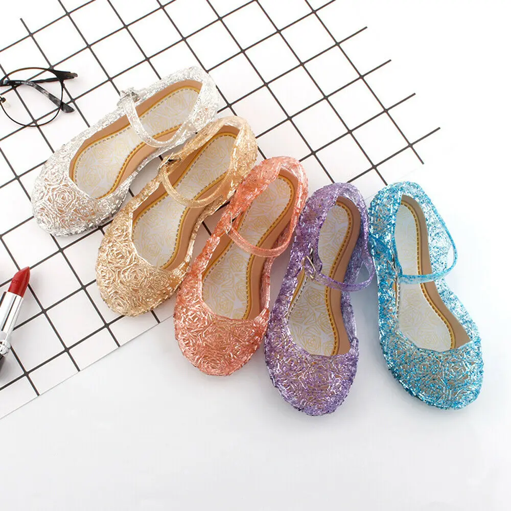 

Princess Frozen Elsa Cosplay Party Dance Shoes Girls Kids Summer Crystal Sandals Frozen Princess Jelly High-Heeled Shoes
