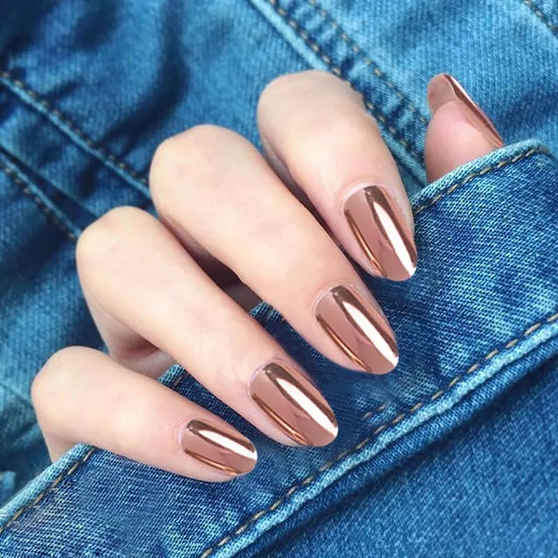 24 шт. накладные ногти из матового розового золота|Накладные ногти| |