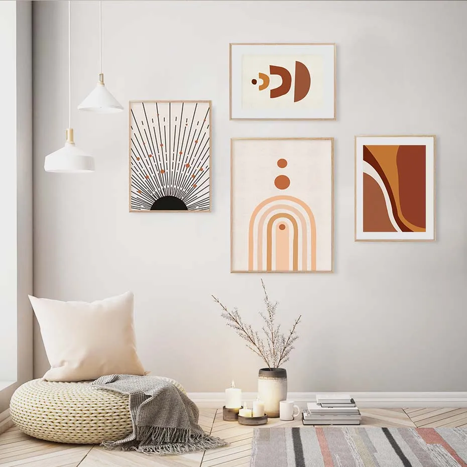 Абстрактная Геометрическая Картина на холсте в стиле бохо среднего века