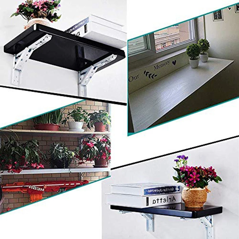 2PCS Triangle Folding Angle Bracket Thickened Wall Mounted Bench Bearing Shelf Space Saving DIY Heavy Duty Foldable Support Rack