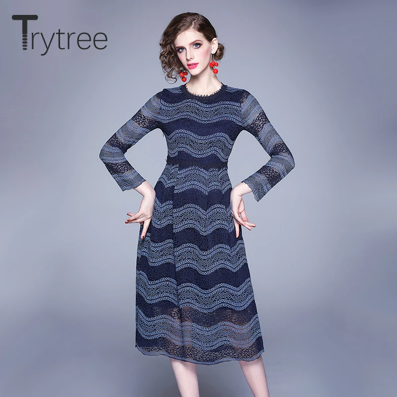 Осеннее женское платье Trytree 2020 Повседневное платье-трапеция из полиэстера с