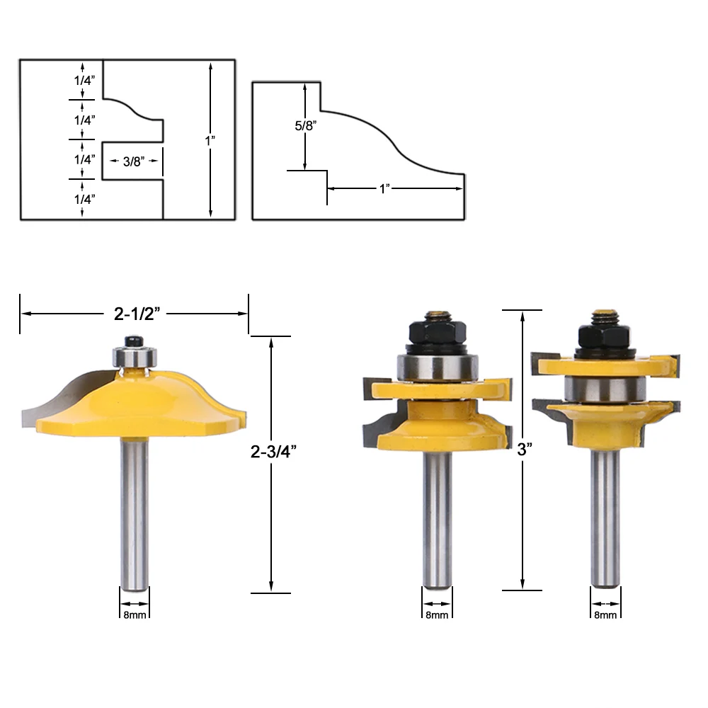 

3Pcs/set Raised Panel Cabinet Door Router Bit Milling Cutter Woodworking Tool Tackle Engraving Machine Edging Cutter Tool