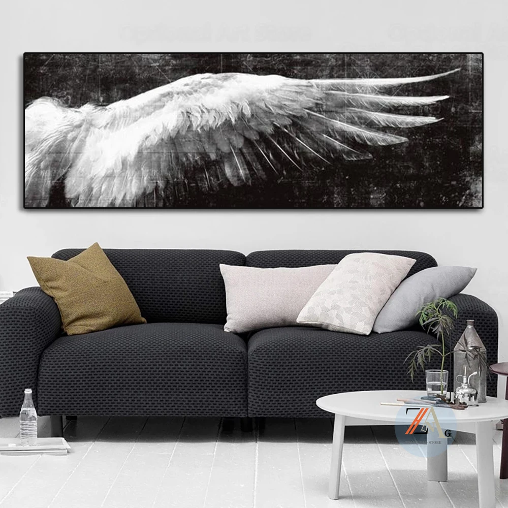 

Archangel retro wings feather poster canvas painting black white wall art pop art wall picture for living room decoration