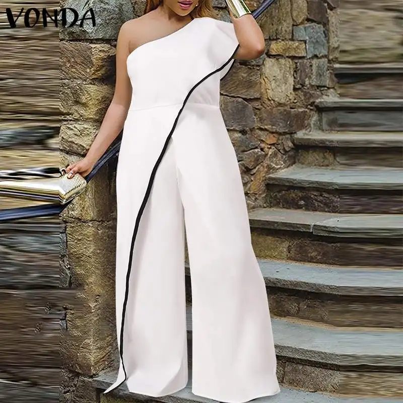 

VONDA 2022 женские летние комбинезоны с широкими штанинами, модные комбинезоны на одно плечо, повседневные мешковатые офисные Длинные костюмы ...