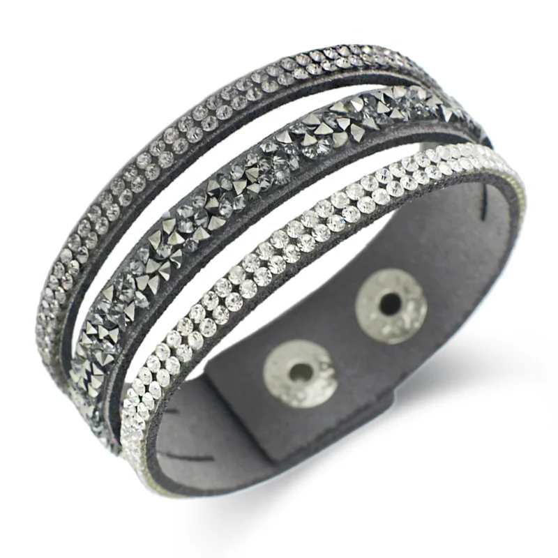 Женский кожаный браслет с кристаллами регулируемый размер | Украшения и
