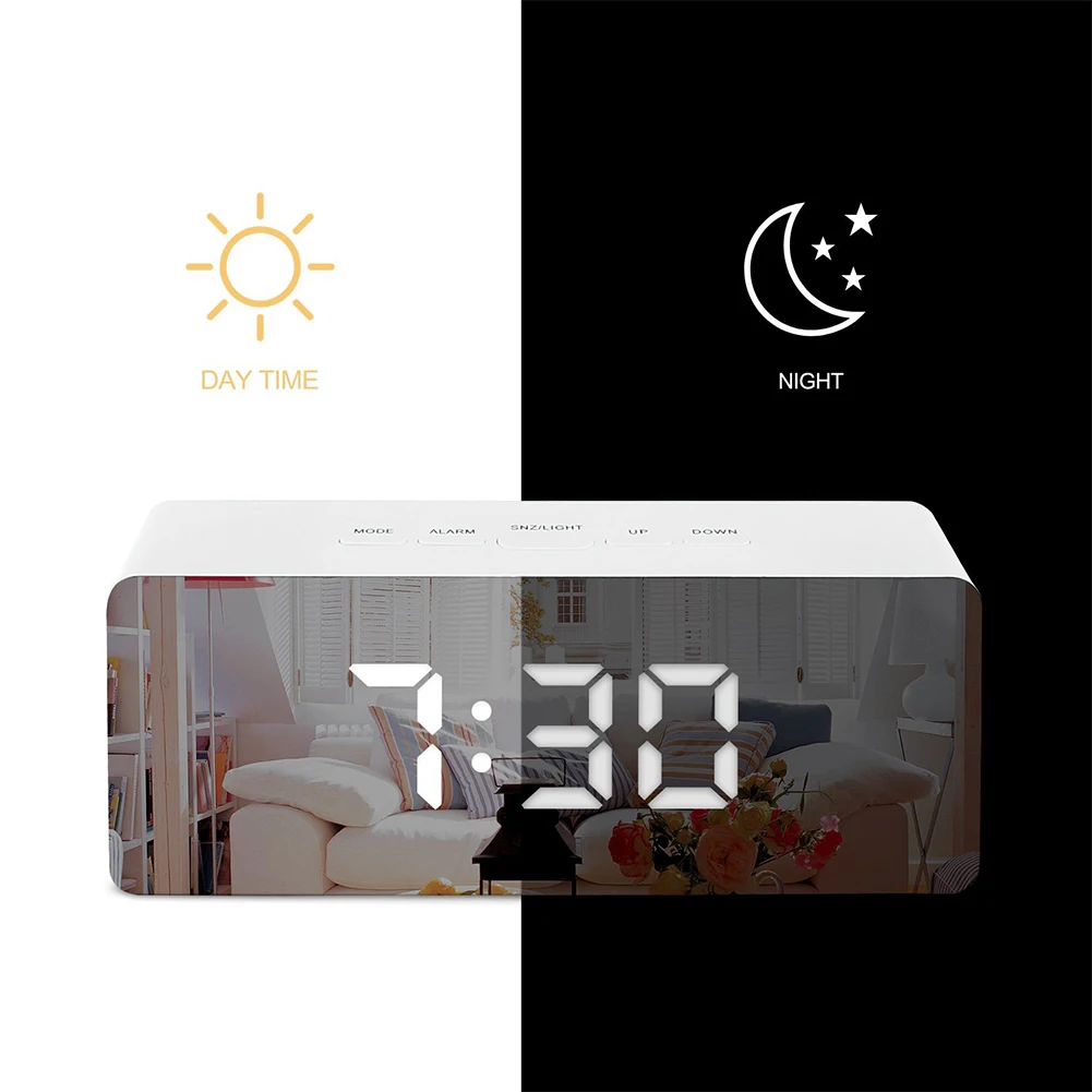 

Hot Multifunction LED Mirror Alarm Clock Digital Clock Snooze Display Time LED Night Light Table Desktop Alarm Clock Despertador