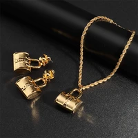 fashion jewelry gold color flower lock pendant necklace jewelry sets for women dating party accessories luxury earrings gifts