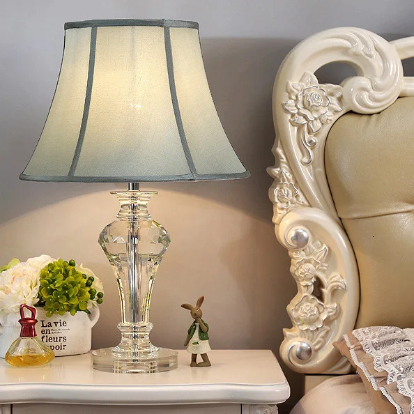 Современная Хрустальная настольная лампа для спальни тканевый абажур украшение