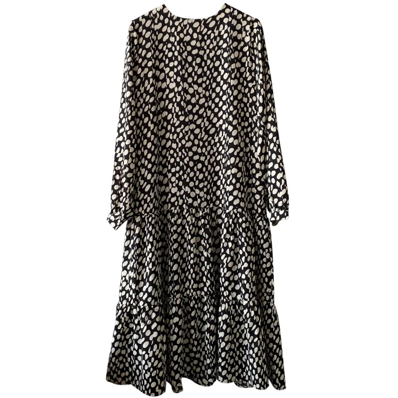 

HXJJP Spring 2021 New Korean Long-sleeved Chiffon Long Dress