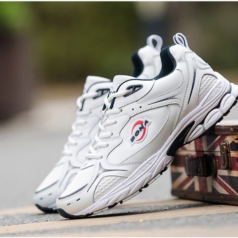 BONA New Running Shoes For Men Lace Up Leather Outdoor Jogging Man Sneakers Comfortable Light Damping Sports Shoes Free Shipping