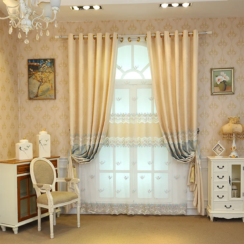 

Embroidery Stitching Curtain Small Fragments Flower Little Fresh Girls'Bedroom Curtains for Bedroom and Living Room