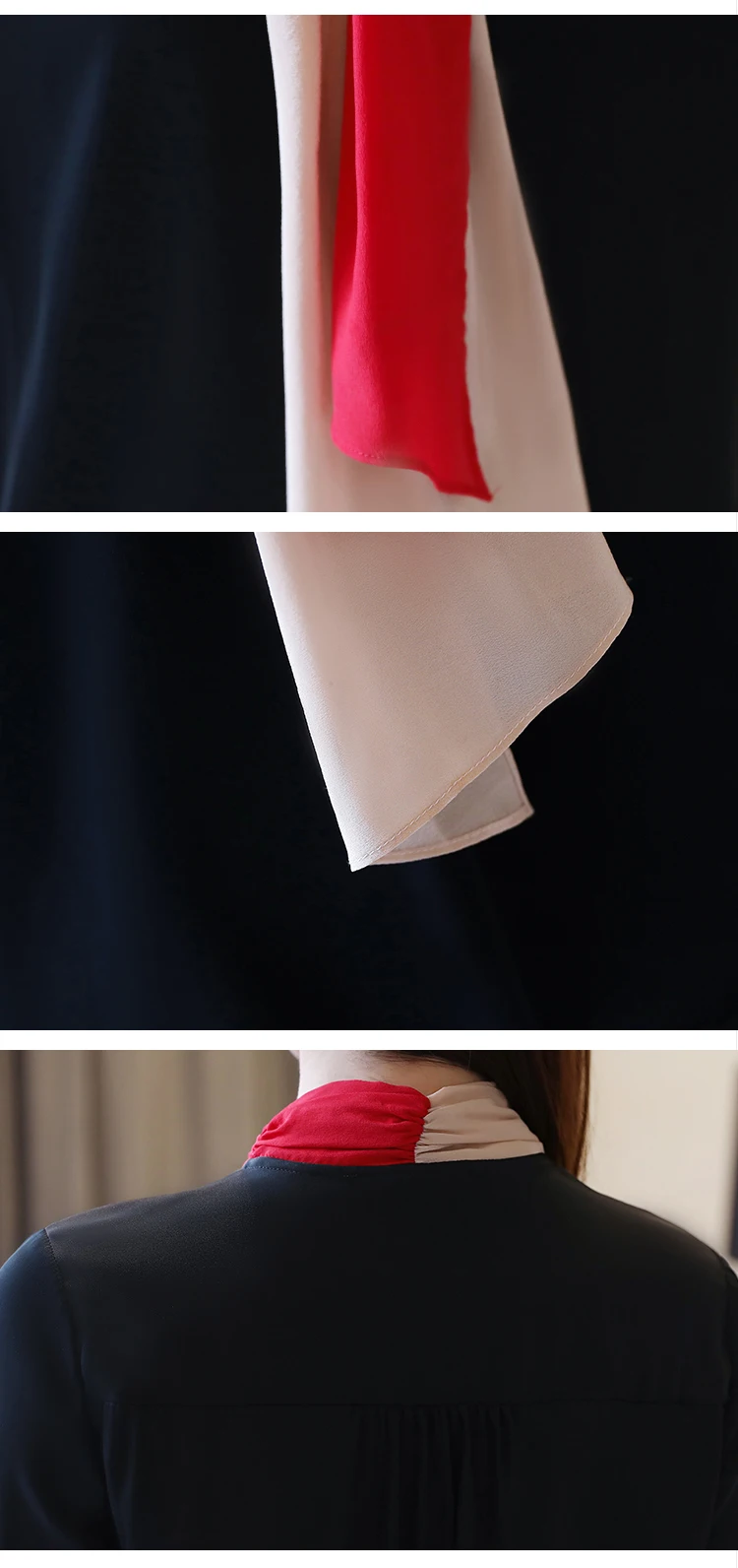 

Korean fashion OL Tops Elegant Long-sleeved Chiffon blouse Contrast color V-neck Ribbon Women shirt Blusa