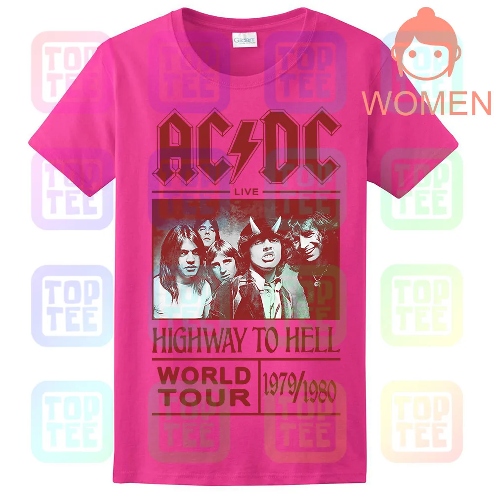 WOMEN-ROSE AC/DC Футболка Highway To Hell World Tour 1979/1980 все размеры официальный логотип - Цвет: WOMEN-ROSE